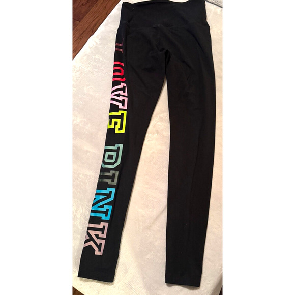 Y2K Victoria's Secret LOVE PINK Yoga Pants S Fold Over Rainbow Spellout leggings - Picture 1 of 8